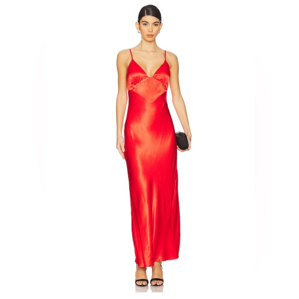 Bardot Red Satin V-Neck Backless Slip Maxi Dress XS US 2